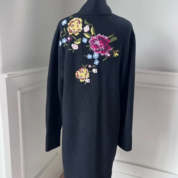 Soft Surroundings Black Cardigan with Floral Embroidery - Picture 6 of 13